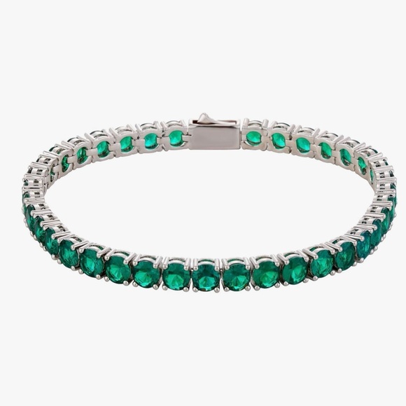 NEW 18K White Gold Plated CZGreen Tennis Bracelet